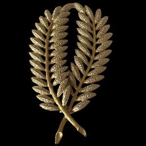 Midcentury Fern Fronds Brooch Frosted Gold Tone 1960s Vintage
